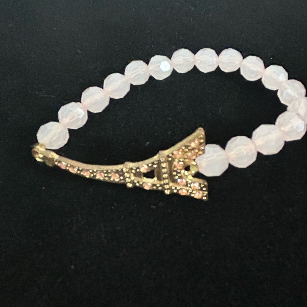 Eiffel Eiffel Tower, gold tone, pink crystals, light, pink beads bracelet